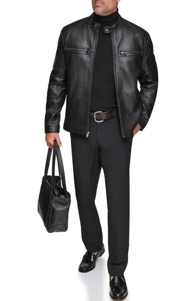 Shop Andrew Marc Bantam Leather Moto Jacket In Black