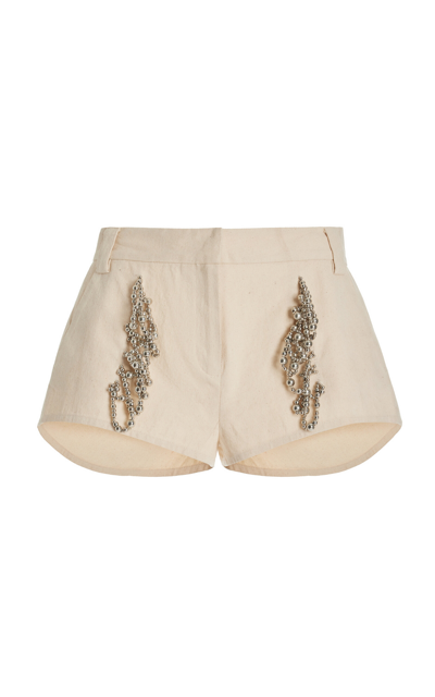 Shop Diotima Rider Bead-embellished Cotton Shorts In Ivory