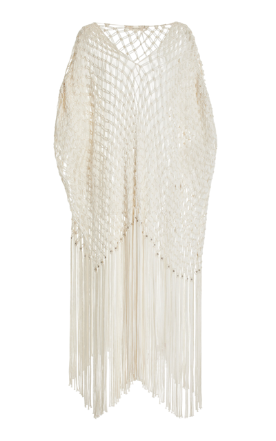 Shop Diotima Anima Fringe-detailed Knit Cotton Poncho Top In Ivory
