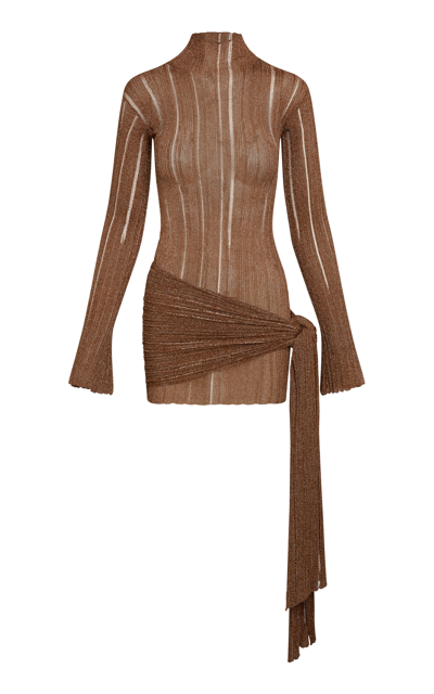 Aya Muse Naku Metallic Knit Mini Dress In Brown