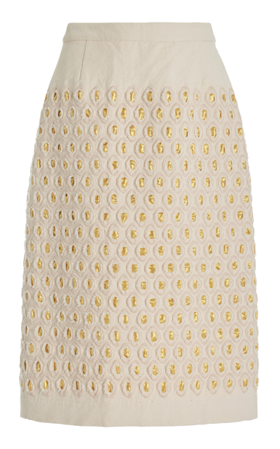 Shop Diotima Proper Embroidered Cotton Midi Skirt In White