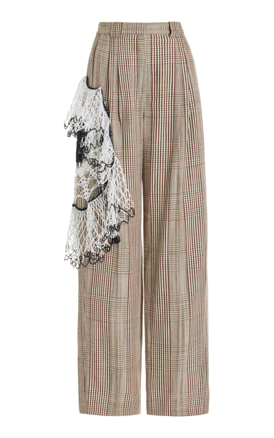 Shop Diotima Web Crochet-detailed Wide-leg Pants In Brown