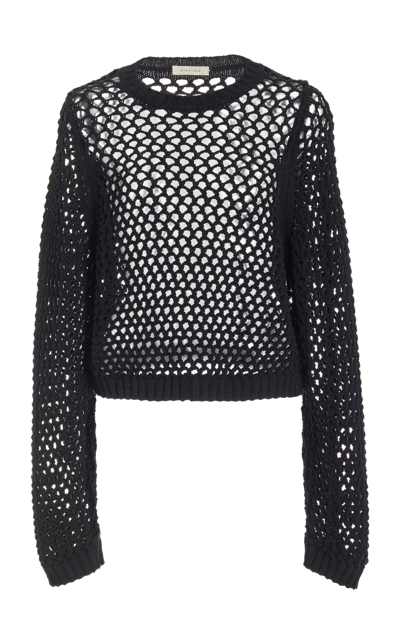 Shop Diotima Highgate Crocheted Cotton Sweater In Black