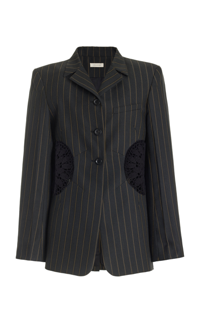 Shop Diotima Long Tower Embroidered Twill Crepe Blazer In Black