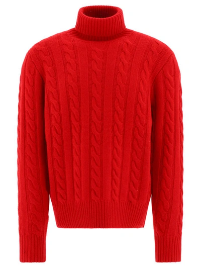 Shop Polo Ralph Lauren Cable-knit Turtleneck Sweater In Red