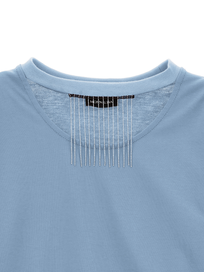 Monnalisa Jersey T-shirt With Metallic Fringing In Bluestone