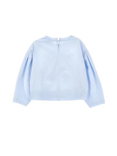 Monnalisa Cropped T-shirt With Log Cabin Print In Sky Blue