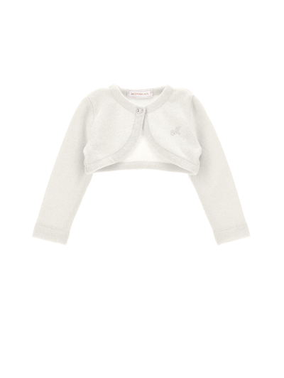 Shop Monnalisa Merino Lurex Wraparound Cardigan In Cream + Silver