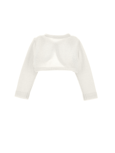 Shop Monnalisa Merino Lurex Wraparound Cardigan In Cream + Silver