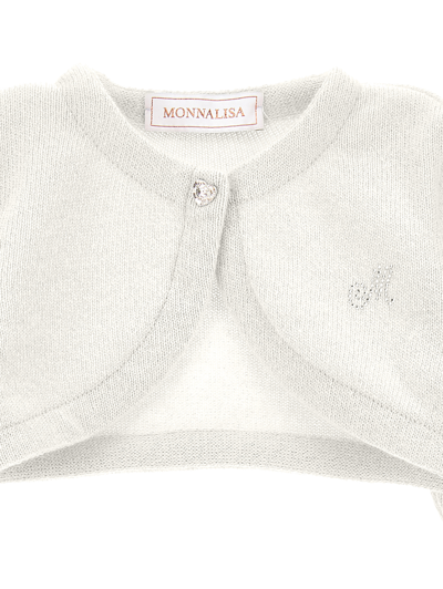 Shop Monnalisa Merino Lurex Wraparound Cardigan In Cream + Silver