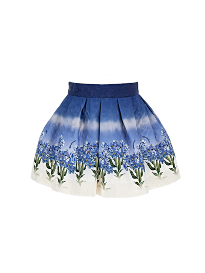 Shop Monnalisa Quilted Floral Skirt In Navy Blue