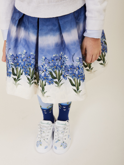 Monnalisa Printed Matelassé Skirt In Navy Blue