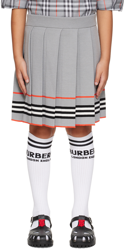 Shop Burberry Kids Gray Striped Skirt In Cool Charcoal Grey