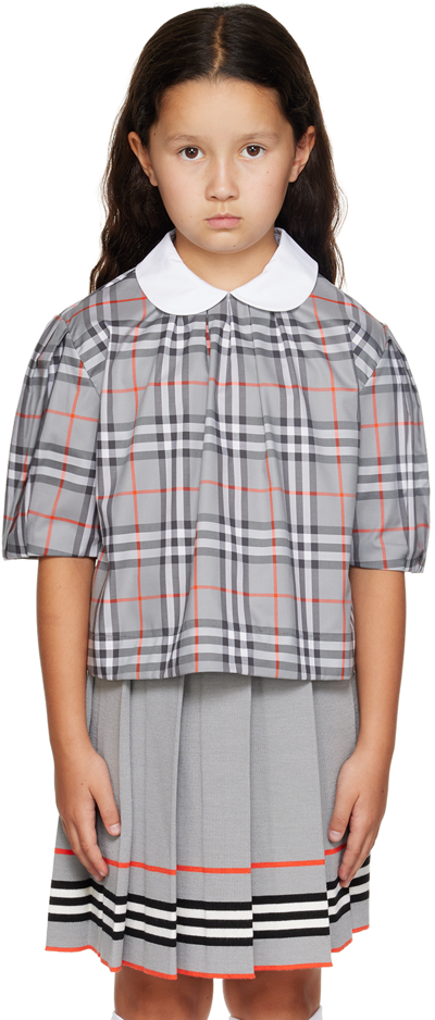 Shop Burberry Kids Gray Check Blouse In Coolchrcoalgry Ip Ch