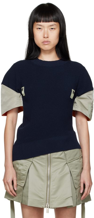 Shop Sacai Navy & Khaki Mix Sweater In 201 Navy