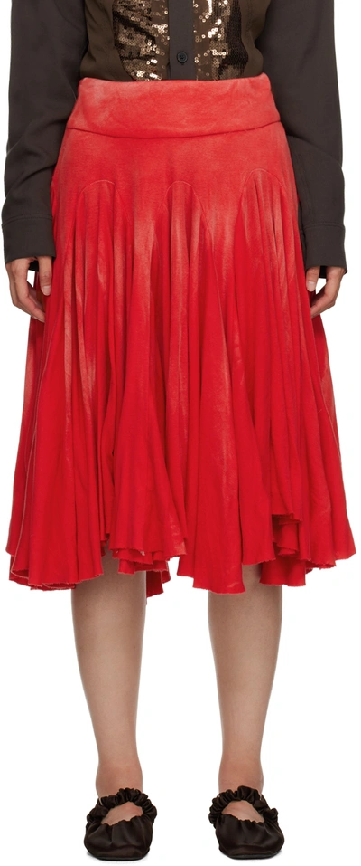 Shop Edward Cuming Red Gathered Midi Skirt
