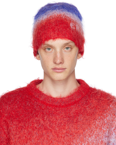 Shop Erl Blue & Red Degrade Beanie In Blue Red White