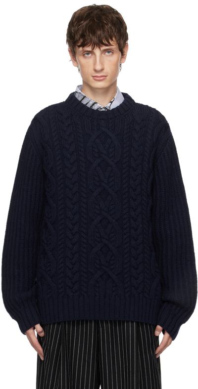 Shop Dries Van Noten Navy Crewneck Sweater In Navy 509