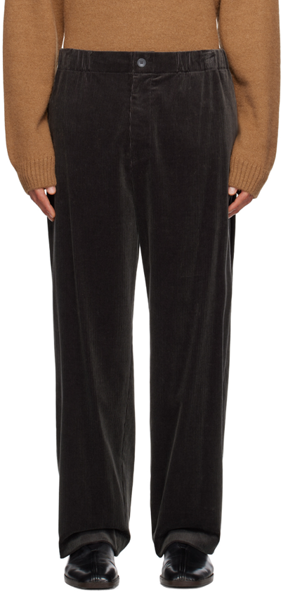 Shop Aton Gray Wide Trousers In 004 Charcoal Gray