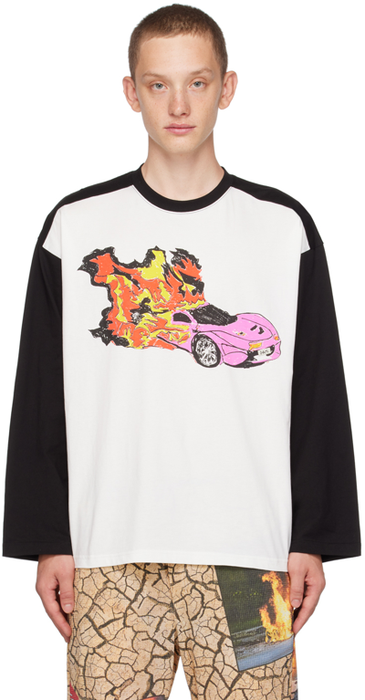 Shop Perks And Mini White & Black Burnt Out Long Sleeve T-shirt In Black/white