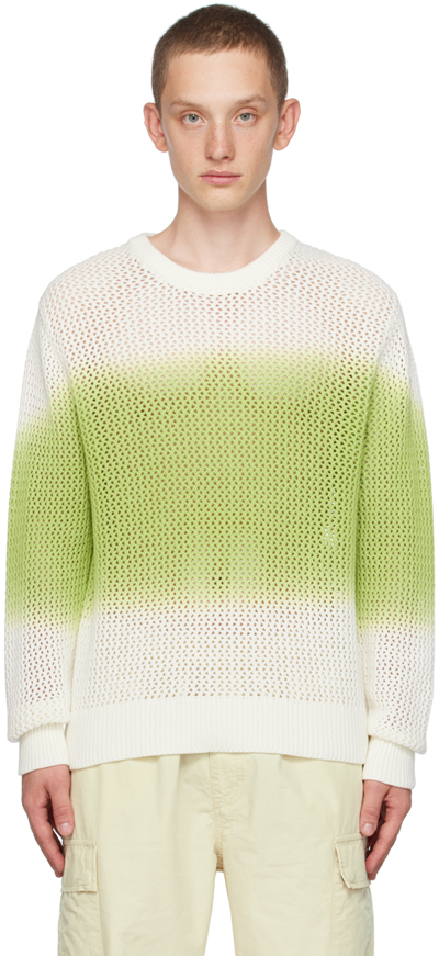 Shop Stussy White & Green Crewneck Sweater In Bgre Bright Green