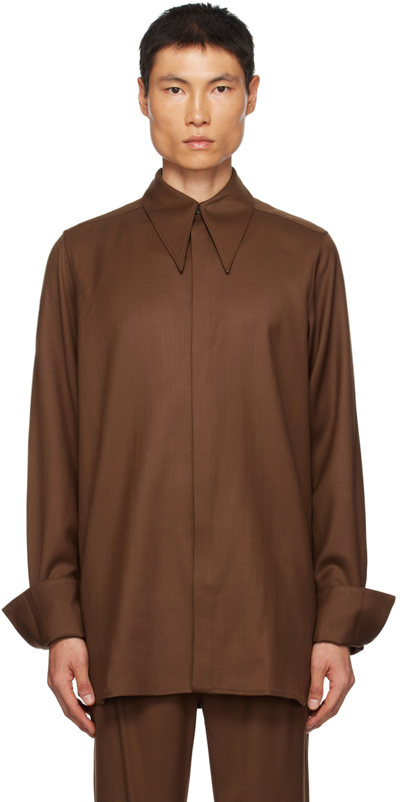 Shop King & Tuckfield Brown Pointed Collar Shirt In Chocolate