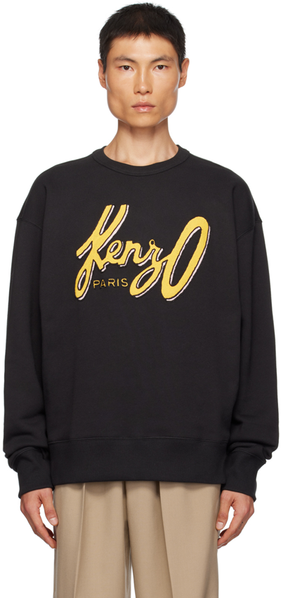 Shop Kenzo Black  Paris Archive Oversize Logo Sweatshirt In 99j - Black