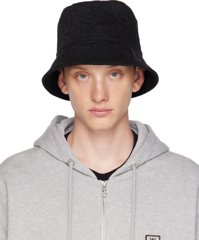 Shop Wooyoungmi Black Crinkled Denim Bucket Hat In Black 853b