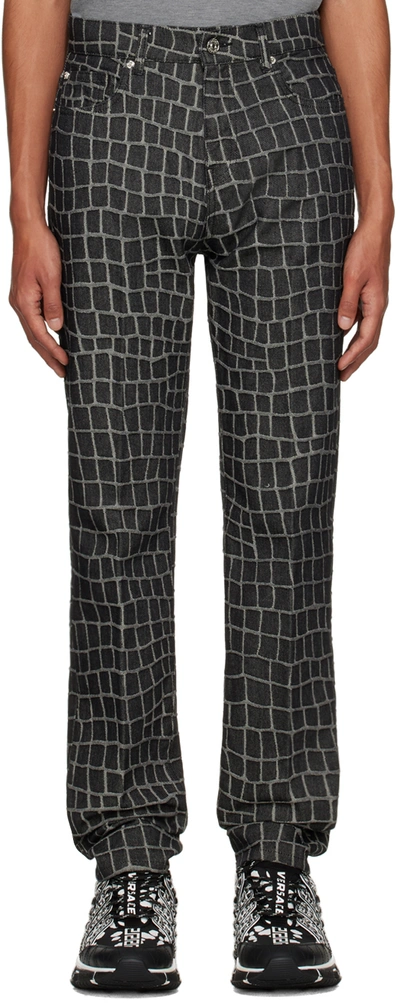 Shop Versace Gray Jacquard Jeans In 1d040