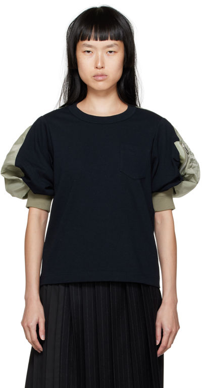Shop Sacai Navy & Khaki Mix T-shirt In 201 Navy