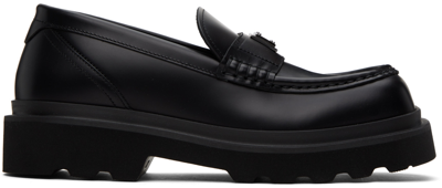 Dolce & Gabbana Black Logo-plaque Leather Loafers. In 80999 Black