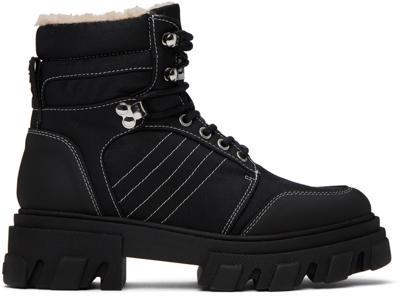 Shop Ganni Black Cleated Hiking Boots In 099 Black