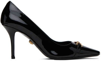 Shop Versace Black Leather Heels In 1b00v-black-
