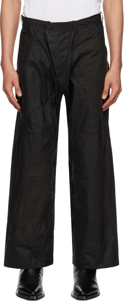 Shop Jan-jan Van Essche Black #75 Trousers In Black Khaki Waxed Co