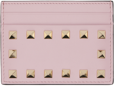 Shop Valentino Pink Rockstud Card Holder In 6e0 Water Lilies