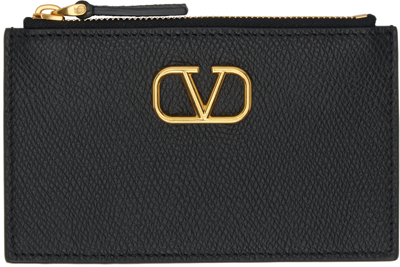Shop Valentino Black Vlogo Signature Zipper Card Holder In 0no Nero