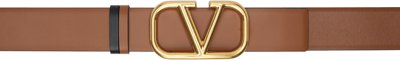 Shop Valentino Brown Reversible Vlogo Belt In 11j Selleria-nero