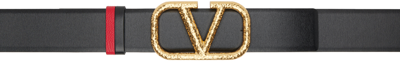 Shop Valentino Black Reversible Vlogo Belt In 0sm Nero/rouge Pur