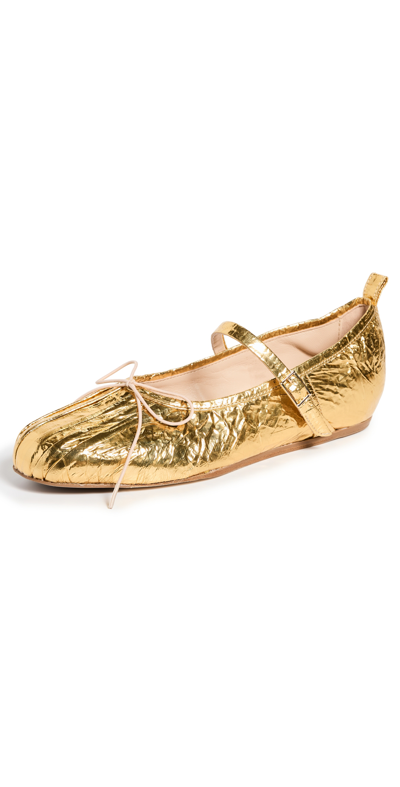 Shop Simone Rocha Classic Pleated Toe Ballerinas Gold
