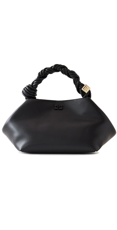 Ganni Hexagonal Leather Shoulder Bag With Butterfly Detail In Black