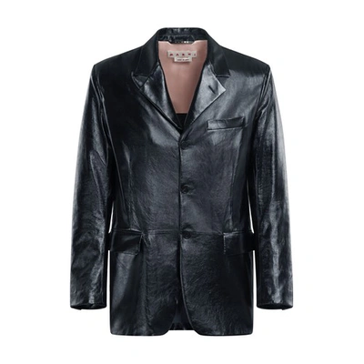 Shop Marni Single-breasted Blazer In Naplak Leather In Black