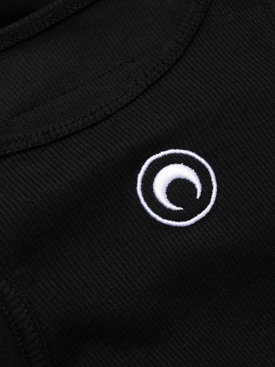 Shop Marine Serre Logo Ribbed Organic Cotton Bodysuit In Black