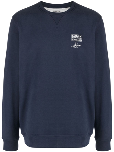 Shop Barbour Watch Logo Cotton Sweatshirt In Blue