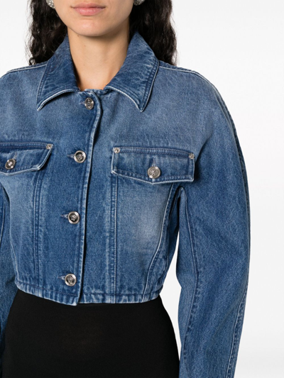 Shop Versace Cropped Denim Jeans In Blue