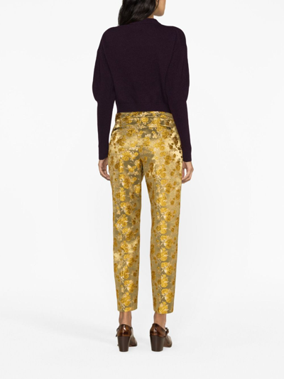 Shop Dries Van Noten Straight Damask Trousers In Gold