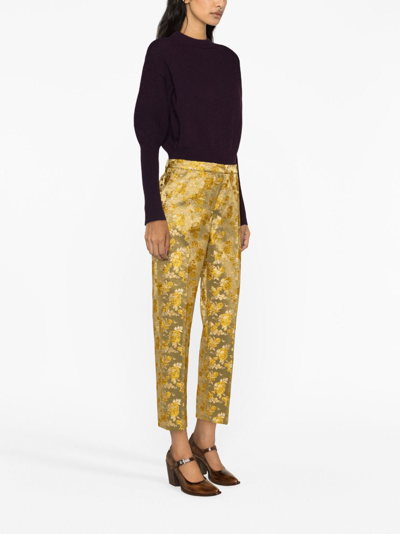 Shop Dries Van Noten Straight Damask Trousers In Gold