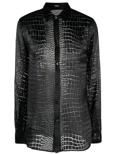 Shop Versace Viscose And Silk Blend Shirt In Black