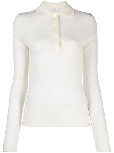 Shop Filippa K Wool Long Sleeve Polo Shirt In White