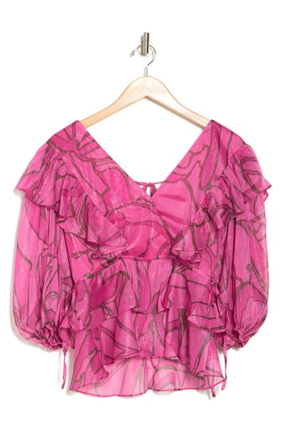 Shop Ted Baker Jamyna Metallic Abstract Floral Blouse In Bright Pink