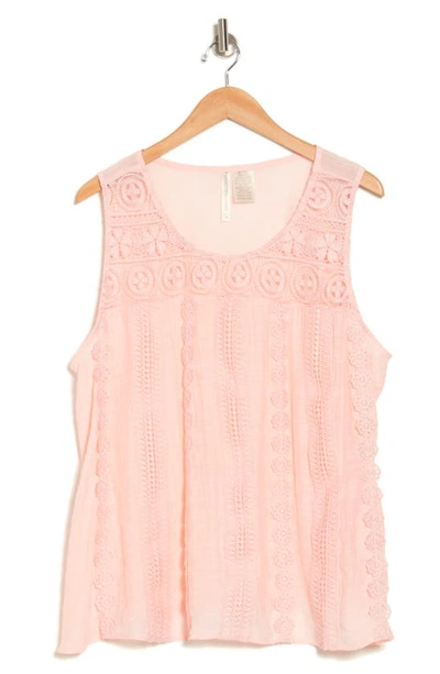 Shop Liv Los Angeles Mixed Media Crochet Lace Tank Top In Peach